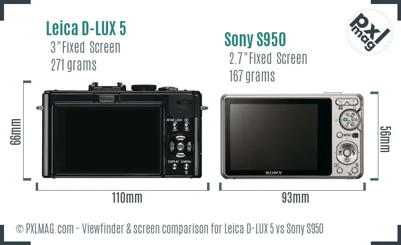 Leica D-LUX 5 vs Sony S950 Screen and Viewfinder comparison