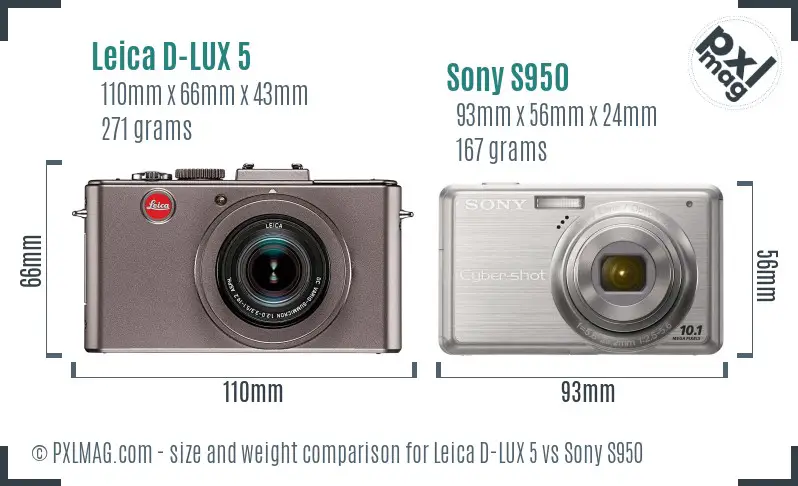 Leica D-LUX 5 vs Sony S950 size comparison