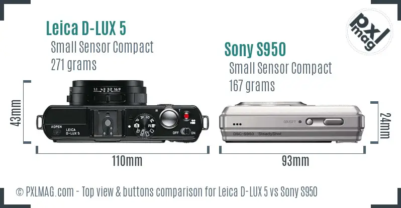 Leica D-LUX 5 vs Sony S950 top view buttons comparison
