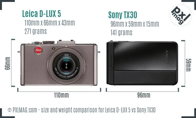 Leica D-LUX 5 vs Sony TX30 size comparison