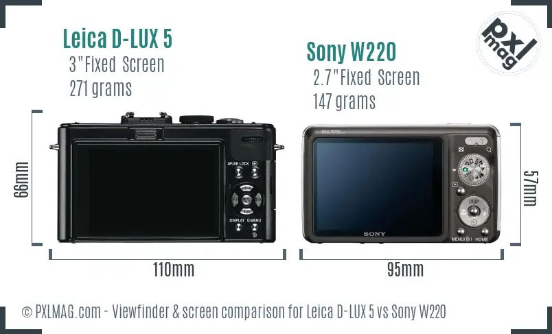 Leica D-LUX 5 vs Sony W220 Screen and Viewfinder comparison