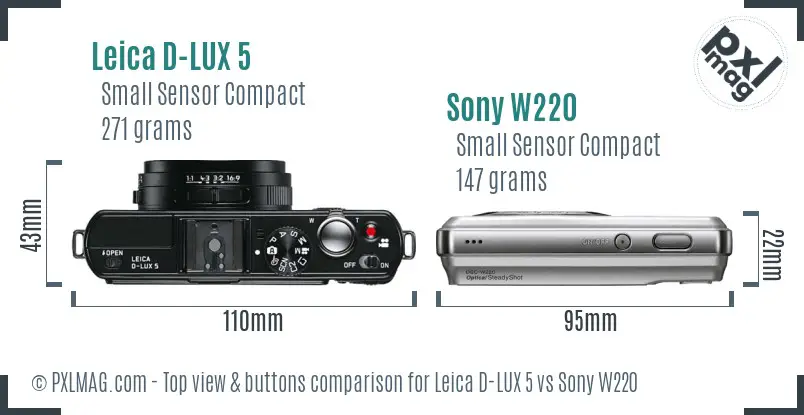 Leica D-LUX 5 vs Sony W220 top view buttons comparison