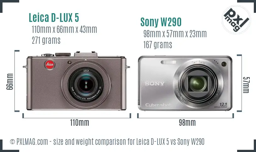 Leica D-LUX 5 vs Sony W290 size comparison Leica D-LUX 5 vs Sony W290 size comparison