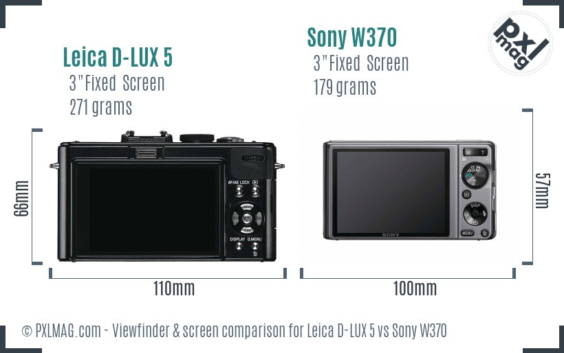 Leica D-LUX 5 vs Sony W370 Screen and Viewfinder comparison