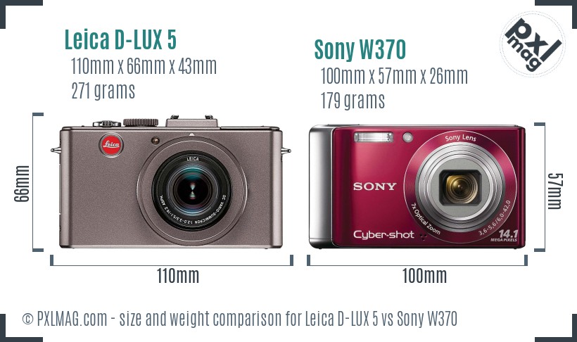 Leica D-LUX 5 vs Sony W370 size comparison