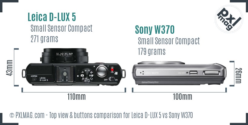 Leica D-LUX 5 vs Sony W370 top view buttons comparison