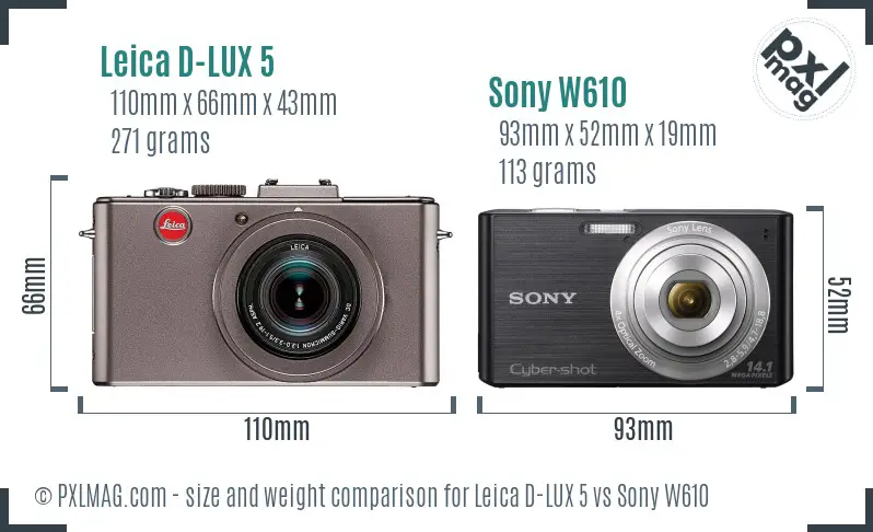 Leica D-LUX 5 vs Sony W610 size comparison