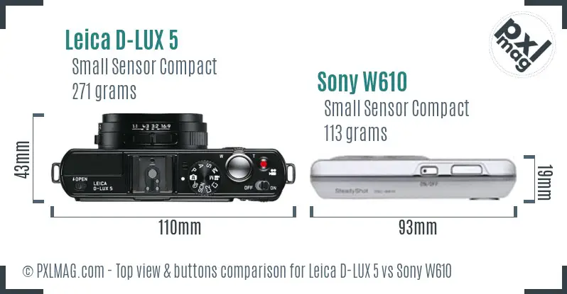 Leica D-LUX 5 vs Sony W610 top view buttons comparison