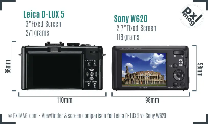 Leica D-LUX 5 vs Sony W620 Screen and Viewfinder comparison Leica D-LUX 5 vs Sony W620 Screen and Viewfinder comparison
