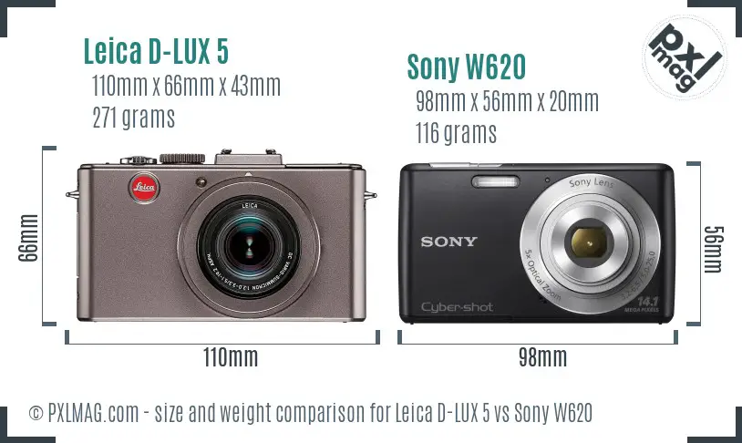 Leica D-LUX 5 vs Sony W620 size comparison Leica D-LUX 5 vs Sony W620 size comparison