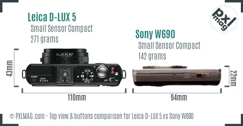 Leica D-LUX 5 vs Sony W690 top view buttons comparison