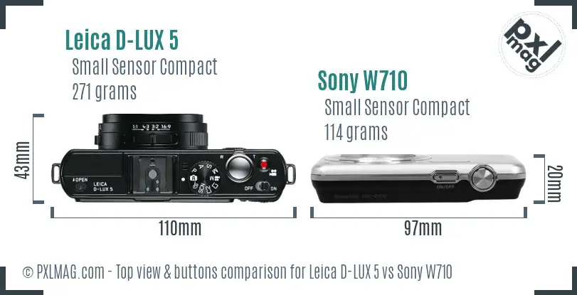 Leica D-LUX 5 vs Sony W710 top view buttons comparison Leica D-LUX 5 vs Sony W710 top view buttons comparison