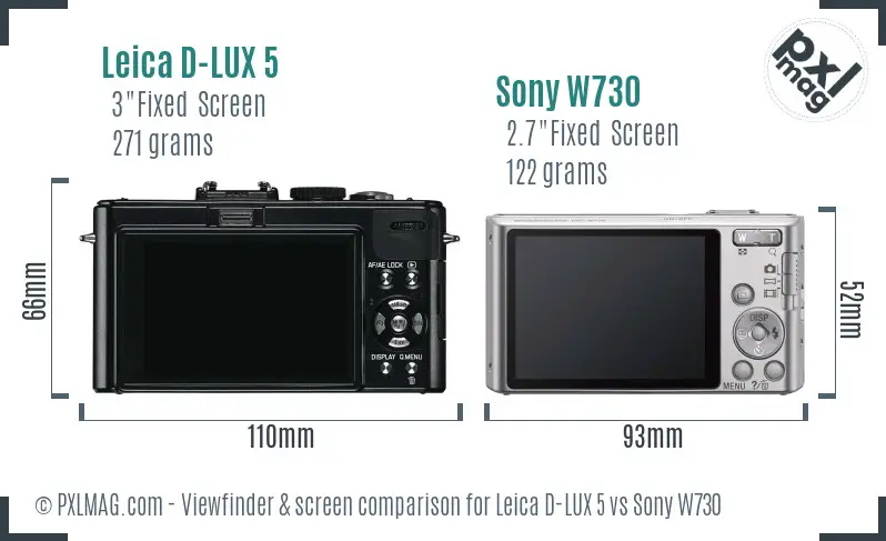 Leica D-LUX 5 vs Sony W730 Screen and Viewfinder comparison
