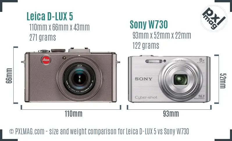 Leica D-LUX 5 vs Sony W730 size comparison Leica D-LUX 5 vs Sony W730 size comparison