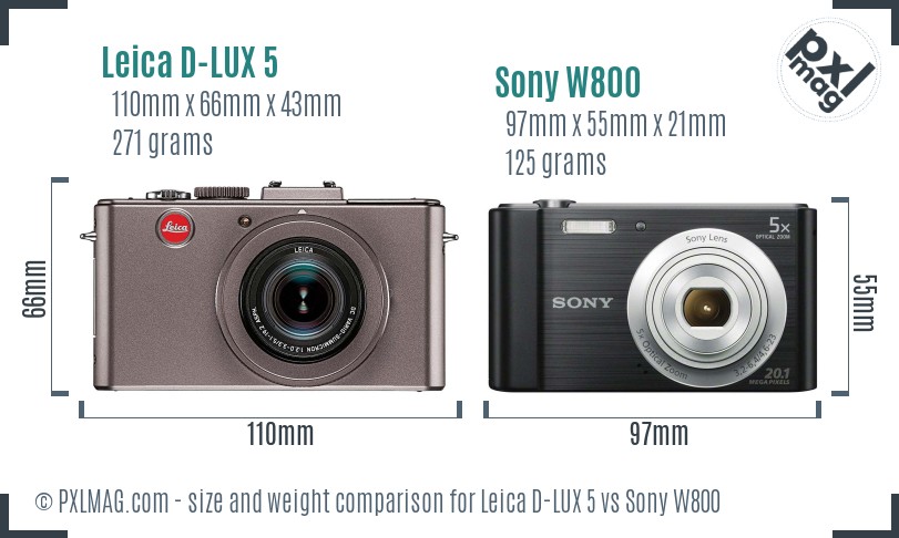 Leica D-LUX 5 vs Sony W800 size comparison