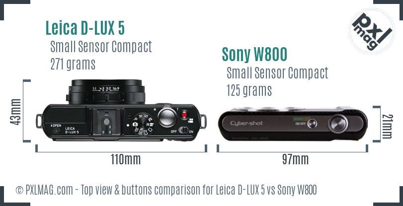 Leica D-LUX 5 vs Sony W800 top view buttons comparison