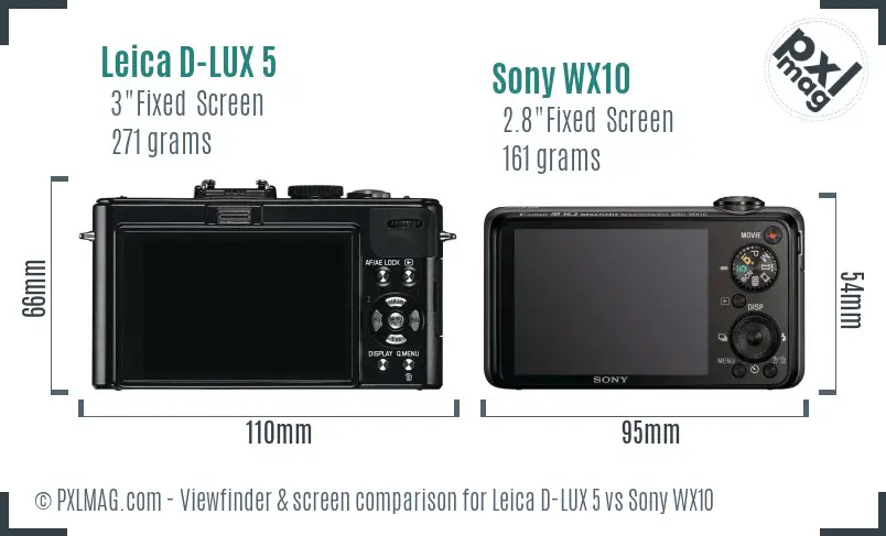 Leica D-LUX 5 vs Sony WX10 Screen and Viewfinder comparison