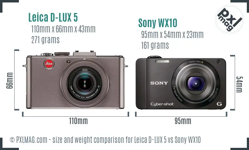 Leica D-LUX 5 vs Sony WX10 size comparison