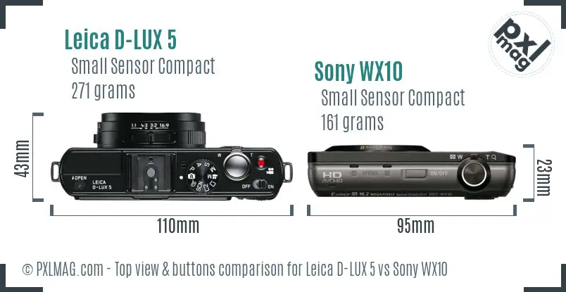 Leica D-LUX 5 vs Sony WX10 top view buttons comparison
