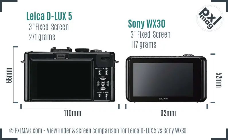 Leica D-LUX 5 vs Sony WX30 Screen and Viewfinder comparison