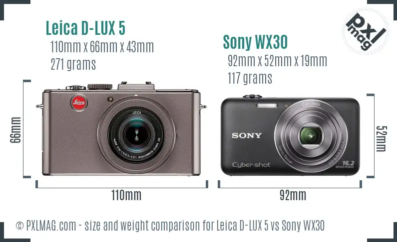 Leica D-LUX 5 vs Sony WX30 size comparison