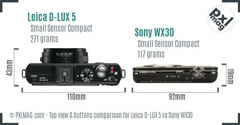 Leica D-LUX 5 vs Sony WX30 top view buttons comparison