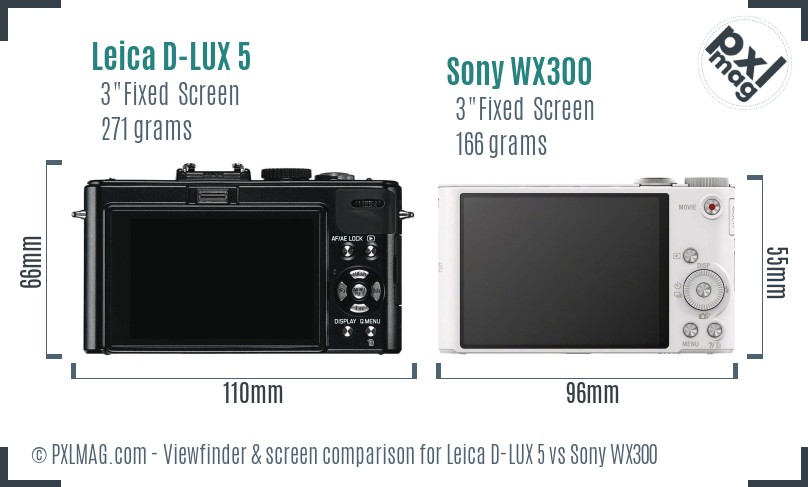 Leica D-LUX 5 vs Sony WX300 Screen and Viewfinder comparison