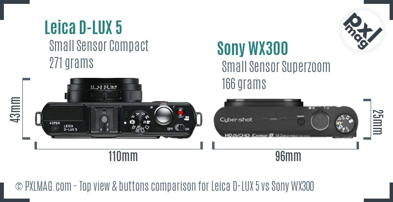 Leica D-LUX 5 vs Sony WX300 top view buttons comparison