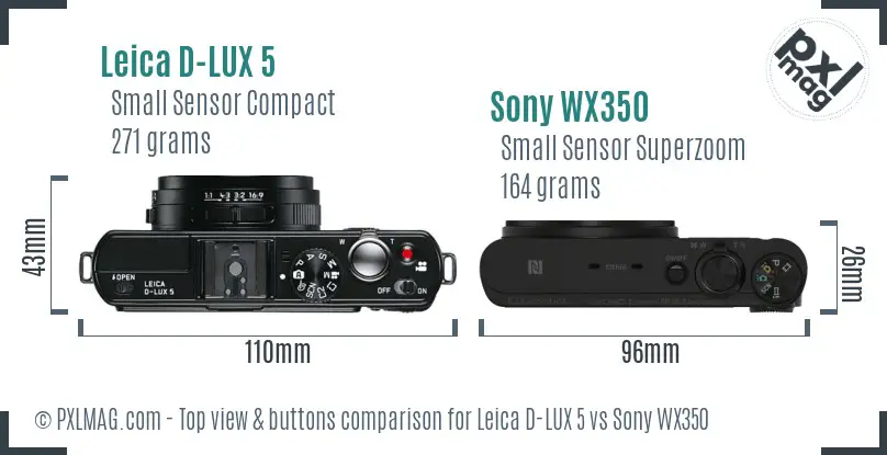 Leica D-LUX 5 vs Sony WX350 top view buttons comparison