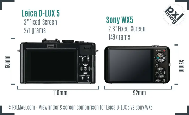 Leica D-LUX 5 vs Sony WX5 Screen and Viewfinder comparison