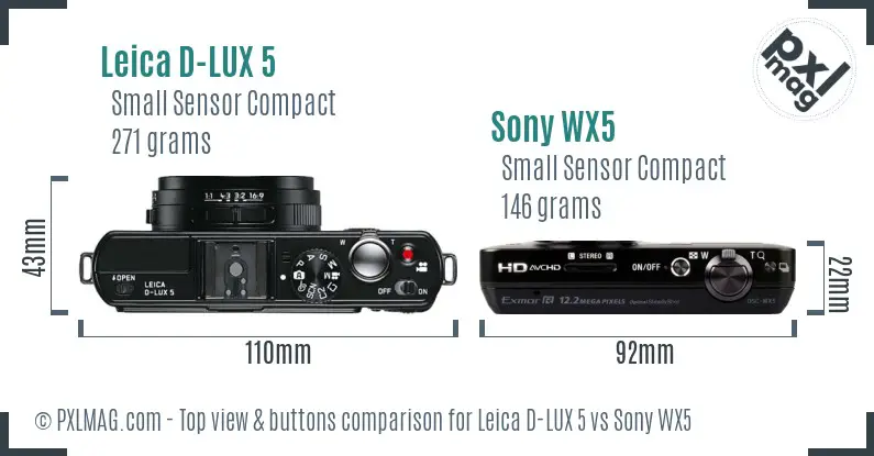 Leica D-LUX 5 vs Sony WX5 top view buttons comparison