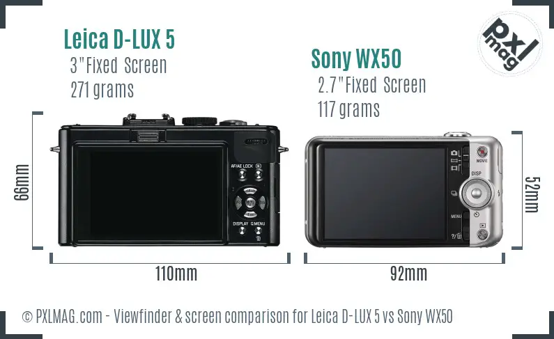 Leica D-LUX 5 vs Sony WX50 Screen and Viewfinder comparison