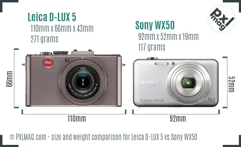 Leica D-LUX 5 vs Sony WX50 size comparison