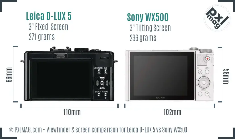 Leica D-LUX 5 vs Sony WX500 Screen and Viewfinder comparison Leica D-LUX 5 vs Sony WX500 Screen and Viewfinder comparison