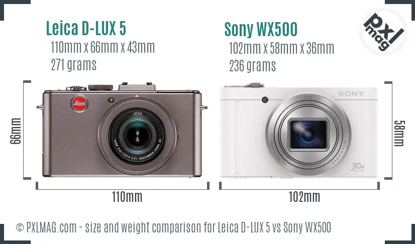 Leica D-LUX 5 vs Sony WX500 size comparison Leica D-LUX 5 vs Sony WX500 size comparison