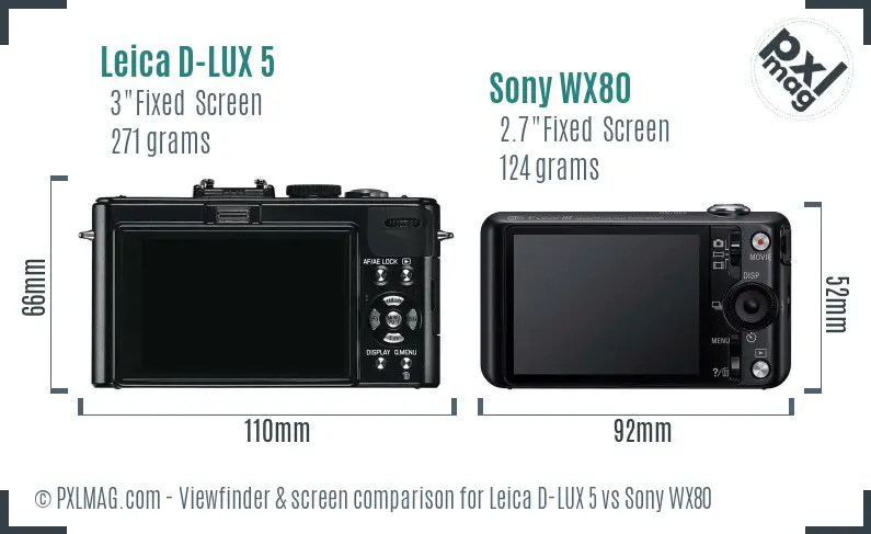 Leica D-LUX 5 vs Sony WX80 Screen and Viewfinder comparison