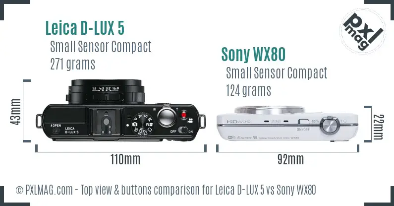 Leica D-LUX 5 vs Sony WX80 top view buttons comparison