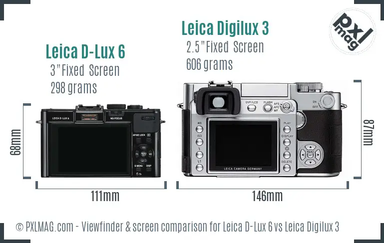 Leica D-Lux 6 vs Leica Digilux 3 Screen and Viewfinder comparison