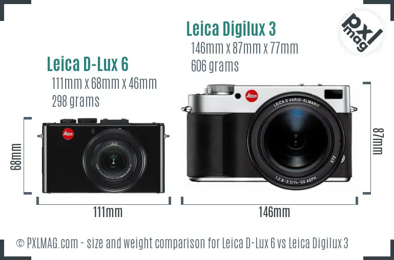 Leica D-Lux 6 vs Leica Digilux 3 size comparison