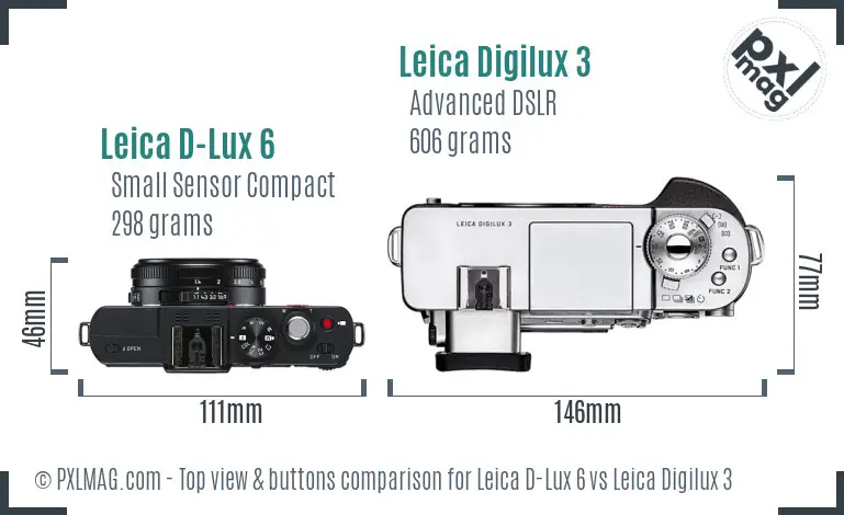 Leica D-Lux 6 vs Leica Digilux 3 top view buttons comparison