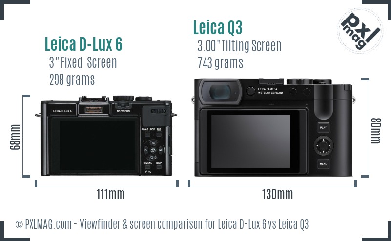 Leica D-Lux 6 vs Leica Q3 Screen and Viewfinder comparison