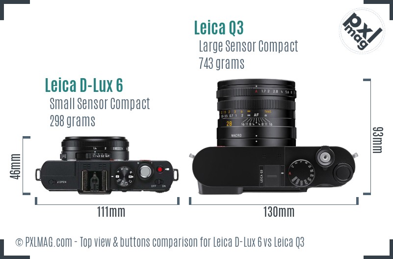 Leica D-Lux 6 vs Leica Q3 top view buttons comparison