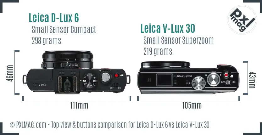 Leica D-Lux 6 vs Leica V-Lux 30 top view buttons comparison