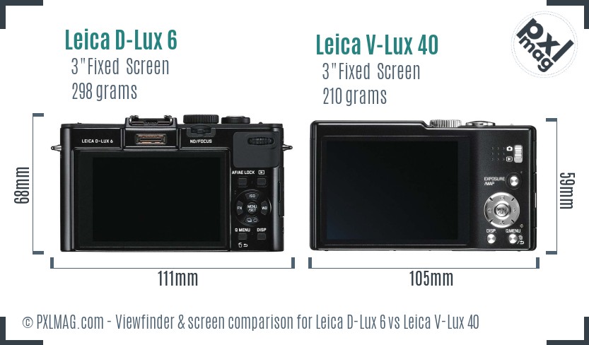 Leica D-Lux 6 vs Leica V-Lux 40 Screen and Viewfinder comparison
