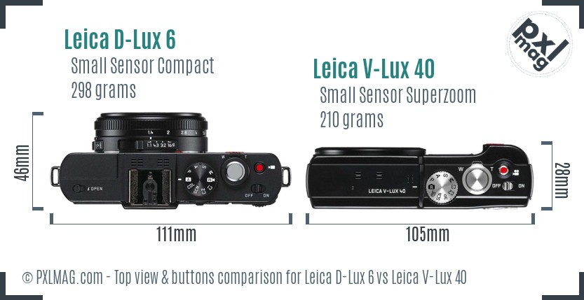 Leica D-Lux 6 vs Leica V-Lux 40 top view buttons comparison