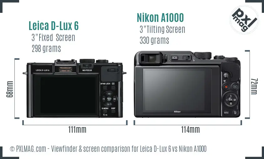 Leica D-Lux 6 vs Nikon A1000 Screen and Viewfinder comparison Leica D-Lux 6 vs Nikon A1000 Screen and Viewfinder comparison