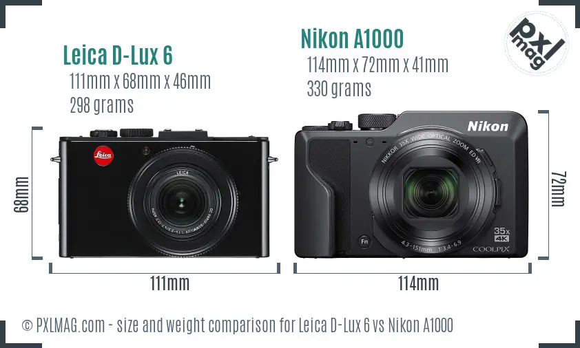 Leica D-Lux 6 vs Nikon A1000 size comparison Leica D-Lux 6 vs Nikon A1000 size comparison