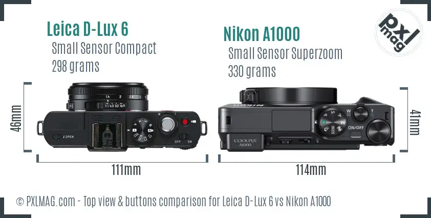 Leica D-Lux 6 vs Nikon A1000 top view buttons comparison Leica D-Lux 6 vs Nikon A1000 top view buttons comparison