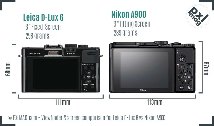 Leica D-Lux 6 vs Nikon A900 Screen and Viewfinder comparison