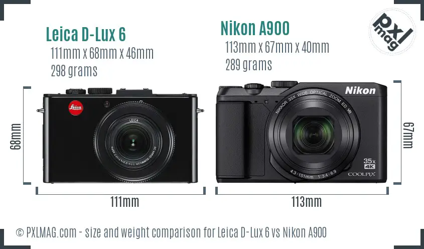 Leica D-Lux 6 vs Nikon A900 size comparison